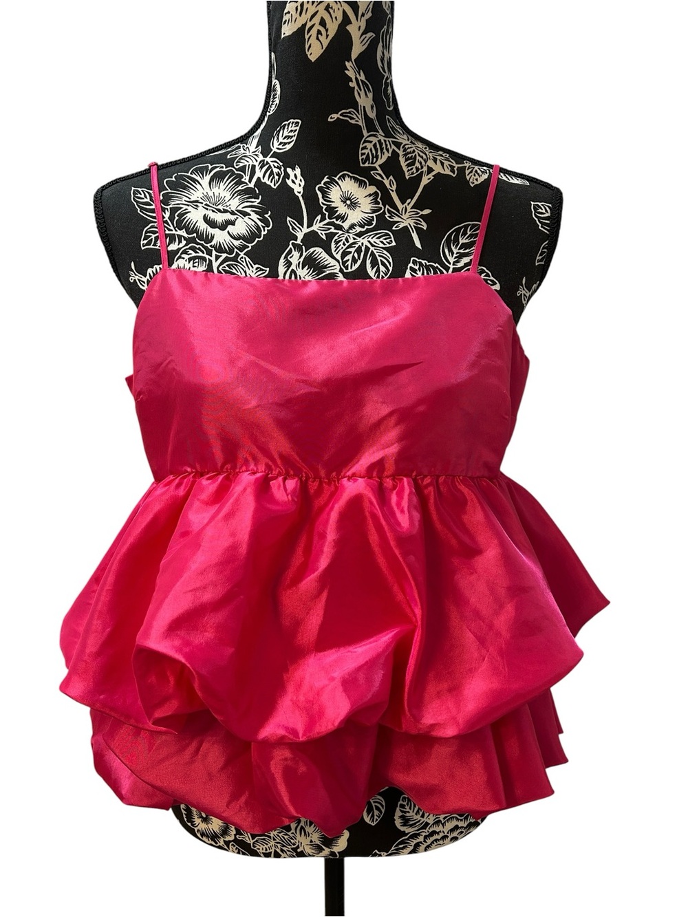 a new day Hot Pink Taffeta Tiered Camisole Tank Top Peplum Ruffles Women M